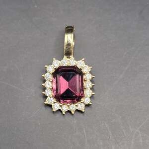 Vintage Roman Signed Purple Amethyst & Rhinestone Pendant